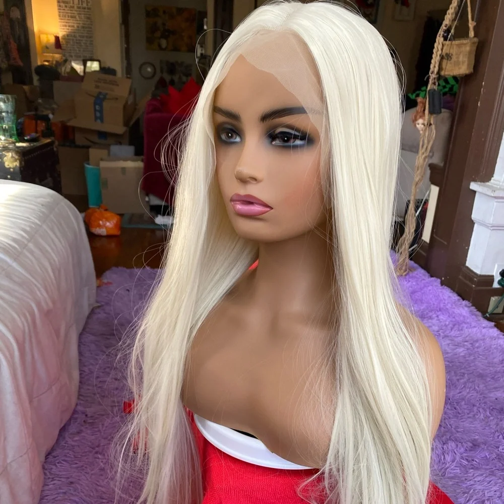 White blonde platinum lace front wig